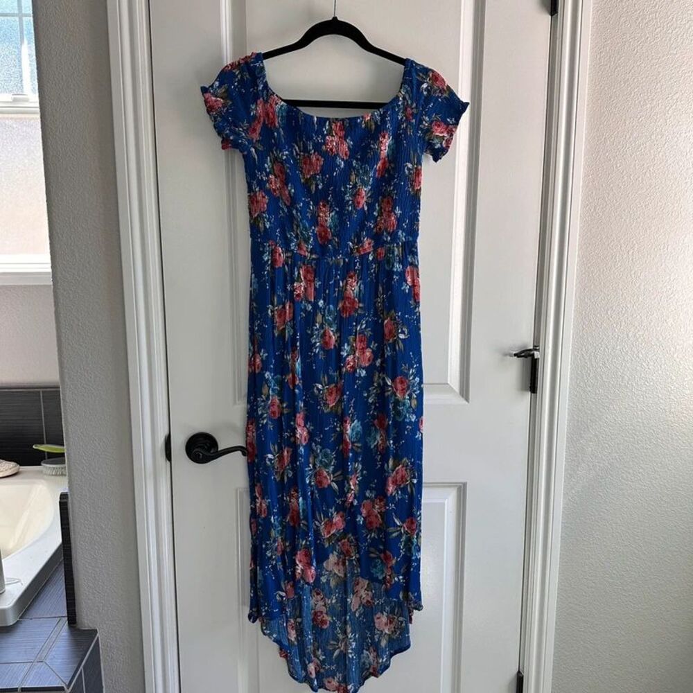 Blue crepe floral dress